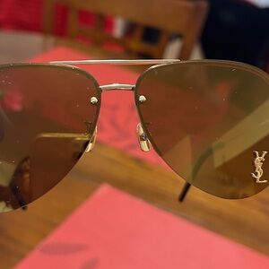 Saint Laurent Gold Aviator Unisex Sunglasses with Brown Lenses